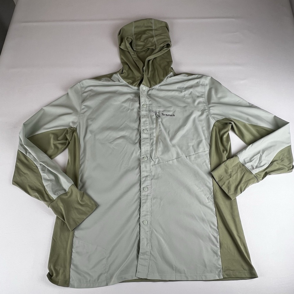 Simms Men's Intruder Performance Fishing Hoody Shirt Snap Hoodie L UPF Green